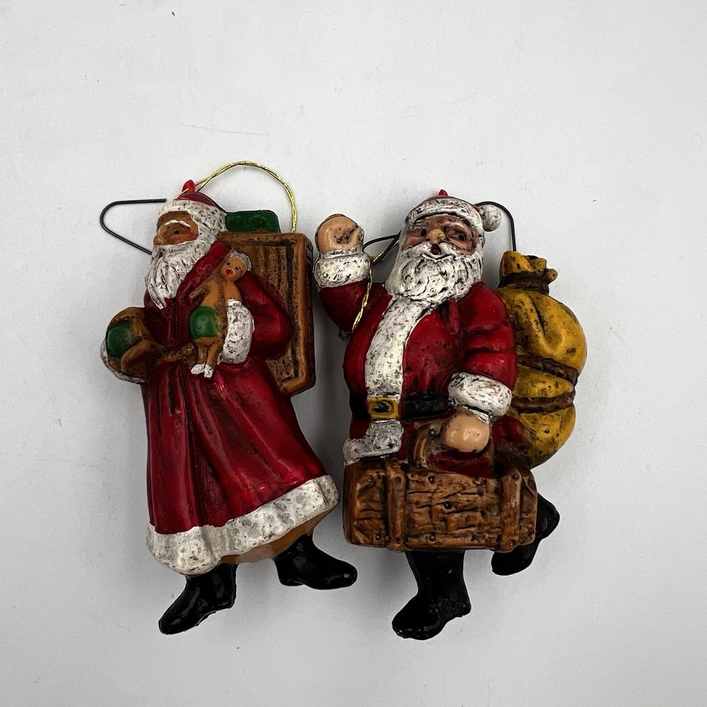 Vintage Old World Celluloid Santa Claus 3" Blow Mold Christmas Ornament Lot Of 2